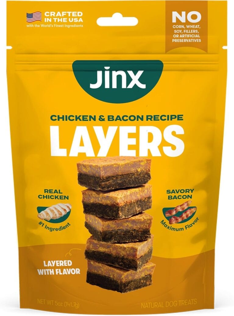 Jinx Chicken & Bacon Layers Jerky Dog Treats - Crunchy, All Natural Dog Jerky Treats with Cage-Free Chicken & Bacon - Pet Products for All Dogs (Puppies, Adults & Seniors) - 5oz