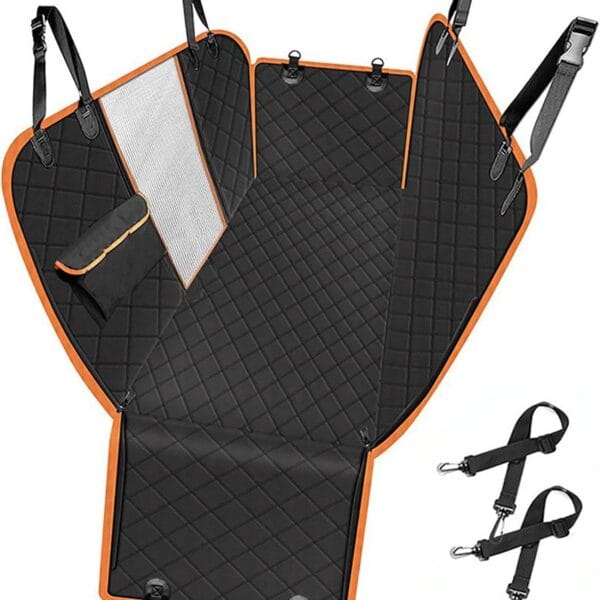 USA Pet Owners Favorite All-in-One Dog Car Back Seat Cover|Waterproof Hammock with Side Flaps, 600D Heavy Duty Scratch-Proof|Nonslip for Cars, Trucks, SUVs|Trusted Black/Orange Protection