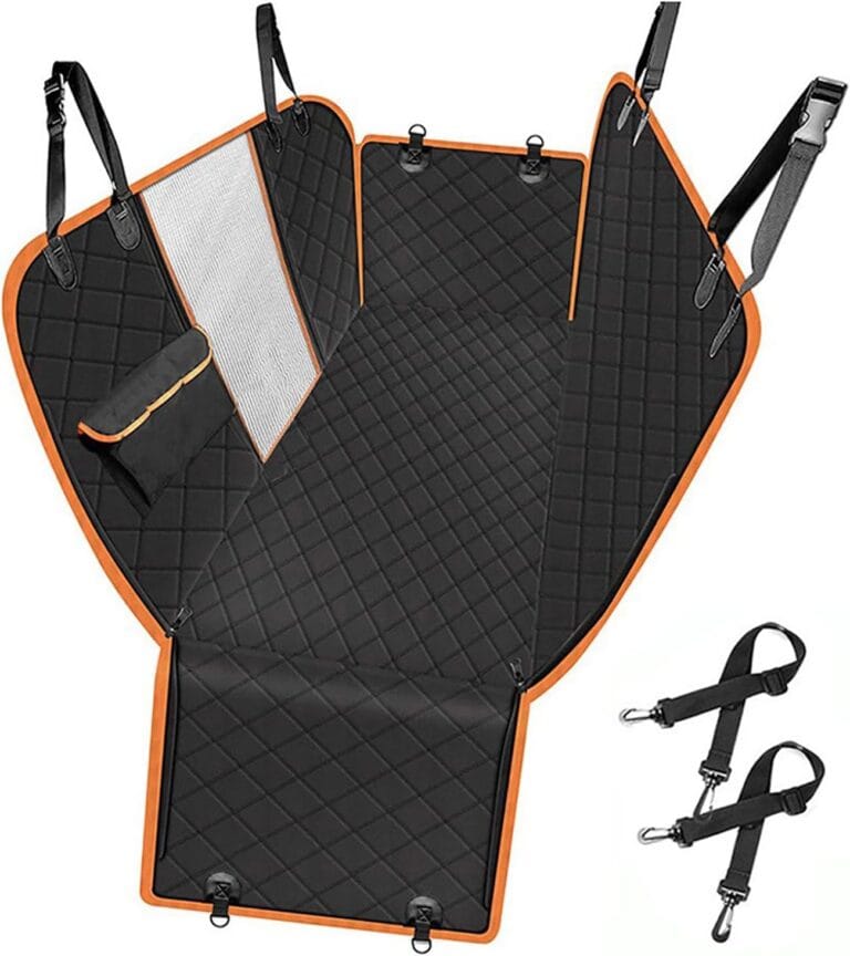 USA Pet Owners Favorite All-in-One Dog Car Back Seat Cover|Waterproof Hammock with Side Flaps, 600D Heavy Duty Scratch-Proof|Nonslip for Cars, Trucks, SUVs|Trusted Black/Orange Protection