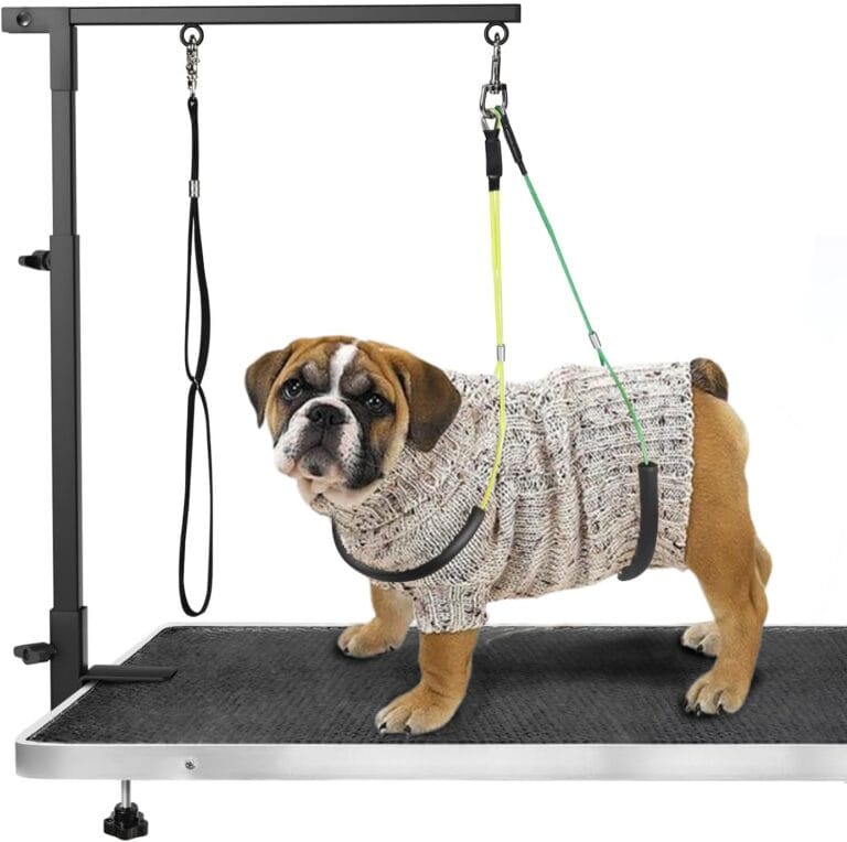 Adjustable Dog Grooming Arms with Clamp, Portable Pet Grooming Arm, Foldable Puppies Groom Table Stand, Dog Groom Loop Noose and No Sit Haunch Holders for Medium & Small Pets (Black)