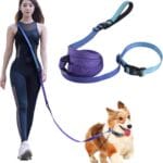 Roses&Poetry Hands Free Dog Leash for Small Dogs, All-in-One Leash & Collar 6.6-8.7ft Adjustable Waist Crossbody Leash for Dog Walking Lightweight with No Metal Clip Running Jogging