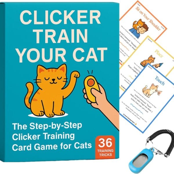 Cat Clicker Training Kit with 36 Trick Cards - Complete Set Includes Pet Clicker & Progress Chart for Fun, Bonding, and Positive Behavior Training in Cats & Kittens
