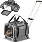 Airline Approved Expandable Premium Pet Carrier on Wheels- Two Sided Expandable Rolling Carrier- Designed for Dogs & Cats- Extra Spacious Soft Lined Carrier! (Grey)