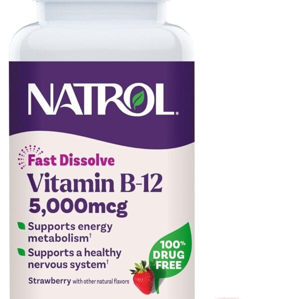 Natrol Vitamin B12 5,000 mcg, Fast Dissolve Vitamin B12 Supplement Supports a Healthy Nervous System and Energy Metabolism, 100 Tablets, Up to a 100 Day Supply