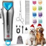 Dog Clippers for Grooming with Detachable Blade for Thick Coats, Cordless Rechargeable Low Noise Professional Pet Grooming Hair Trimmer Shaver Kit with 8 Guide Combs for Dogs Cats Animals