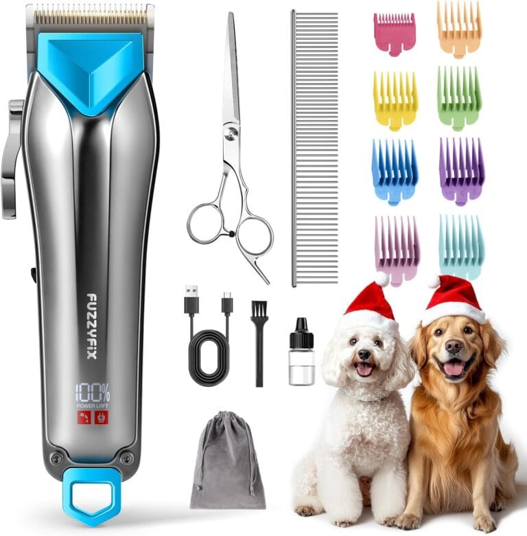 Dog Clippers for Grooming with Detachable Blade for Thick Coats, Cordless Rechargeable Low Noise Professional Pet Grooming Hair Trimmer Shaver Kit with 8 Guide Combs for Dogs Cats Animals