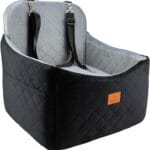 Dog Car Seats for Small/Medium Dogs, FurFrolic Memory Foam Dog Booster Seat for Small Dogs up to 35 lbs, Travel Pet Car Seat with Washable Detachable Cover, Storage Pockets, 2 Safety Belts, Black Gray