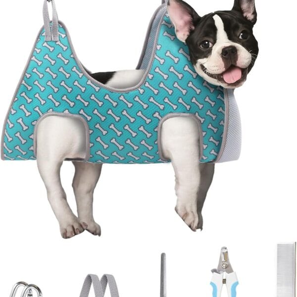 Supet Dog Grooming Hammock Harness for Dogs Cats, Relaxation Pet Nail Clipper Hammock, Restraint Dog & Small Animal Leashes Sling for Groomingk for Nail Trimming (Coral Blue, S)