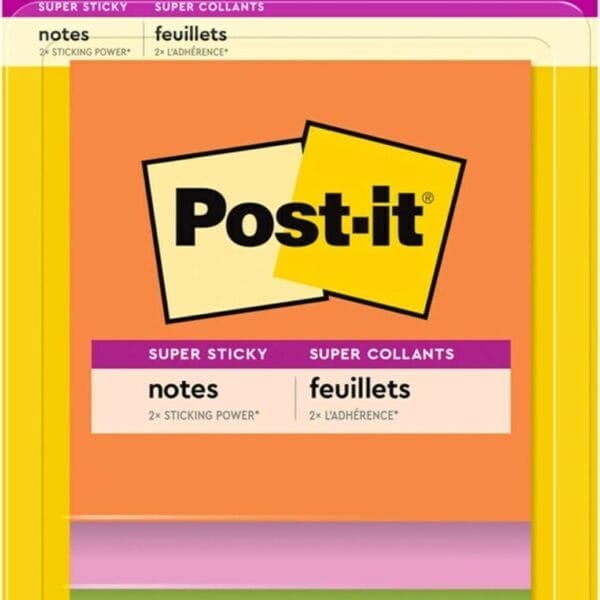 Post-it Super Sticky Notes, 3 Sticky Note Pads, 3 x 3 in., School Supplies for Students, Ideal for Textbooks, Notebooks, Walls and Vertical Surfaces, Energy Boost Collection