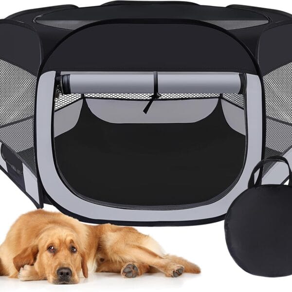 Dog Cat Playpen,Portable Pet Puppy Playpen,Rabbit Puppy Dog Play Pen for Indoors,Dogs Tent for Indoor Cats,Kitten Playpen,Collapsible Small Cats Crate Cage for Small Dogs with Carrying Case(Grey, L)