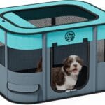 Puppy Playpen Cat Dog Crate: Play Pen Indoors Pet Playpens Portable Foldable Cage Kennel House for Medium Small Medium Kitten Rabbit Guinea Pig Hamster with Food Bowl (M)
