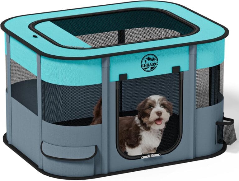 Puppy Playpen Cat Dog Crate: Play Pen Indoors Pet Playpens Portable Foldable Cage Kennel House for Medium Small Medium Kitten Rabbit Guinea Pig Hamster with Food Bowl (M)