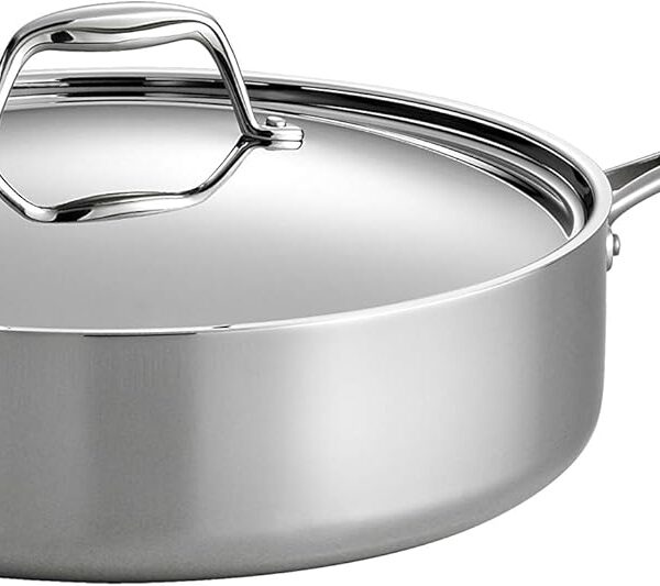 Tramontina Signature Tri-Ply Clad Stainless Steel 6-Quart Saute Pan with Lid, Induction-Ready Cooking Pan, Dishwasher-Safe, NSF-Certified, Made in Brazil