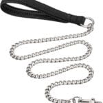 Chain Heavy Duty Metal Dog Leash, 6FTx3mm Chew Proof Pet Leash Chain with Soft Padded Handle for Large & Medium Size Dogs Walking, Training and Traveling (30-120 lbs)