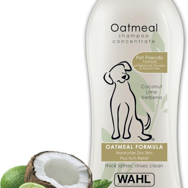 Wahl USA Dry Skin & Itch Relief Pet Shampoo for Dogs  Oatmeal Formula with Coconut Lime Verbena Scent & Pet Friendly Formula, 24 Oz - Model 820004A