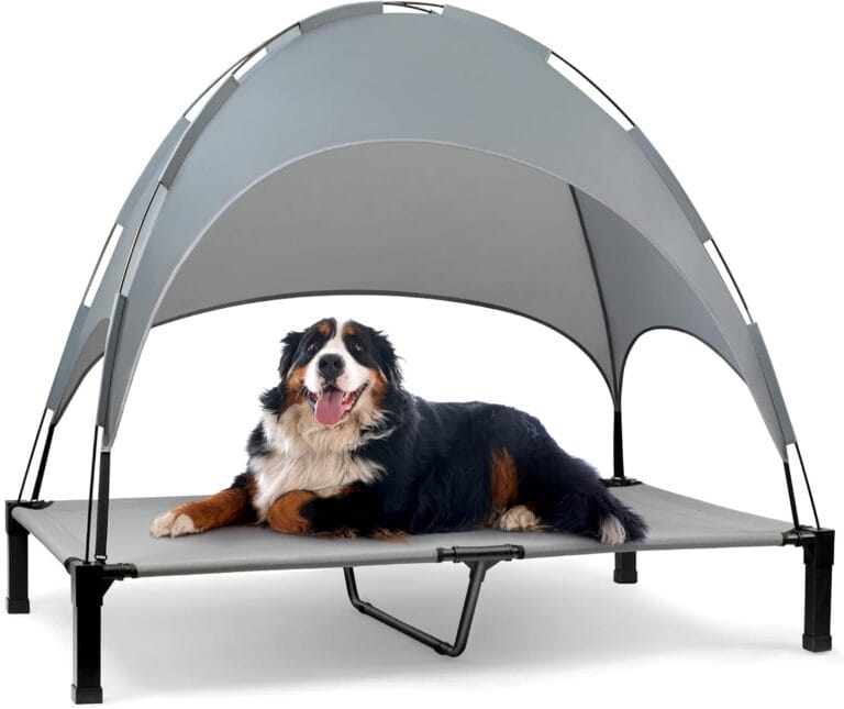 Heeyoo Elevated Dog Bed with Canopy, Portable Dog Cot with Removable Shade Tent, Outdoor Raised Pet Cot Cooling Bed for Dogs