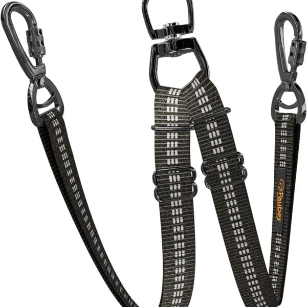 Double Dog Leash Adjustable Length Long Leash for Dog Training Dual Reflective Dog Leash with Non-Tangle Design Heavy Duty Nylon and Metal Buckles Ideal (Black, Large)