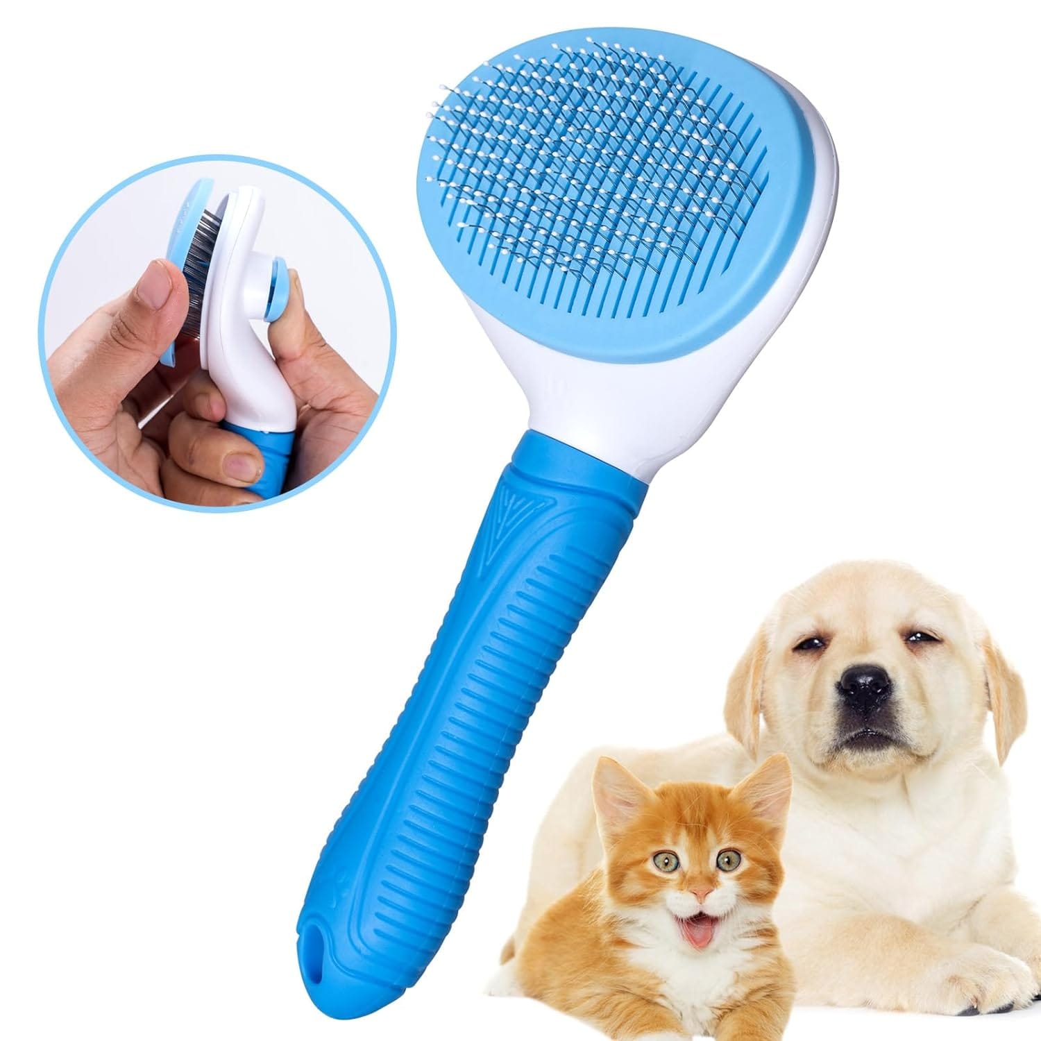 Self Cleaning Slicker Brush for Pet Grooming - Removes Loose Undercoat and Sheds, Suitable for Long and Short Hair Cats and Dogs, with Massaging Bristles Self Cleaning Slicker Brush for Pet Grooming - Removes Loose Undercoat and Sheds, Suitable for Long and Short Hair Cats and Dogs, with Massaging Bristles