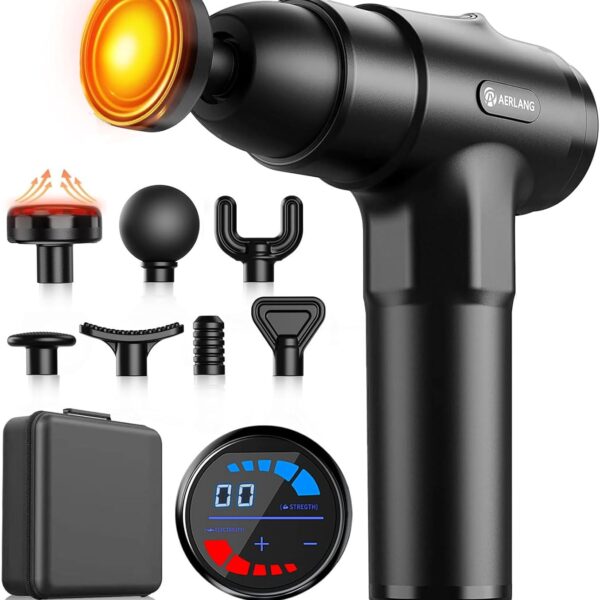 AERLANG Massage Gun with Heat Deep Tissue Back Massager Neck Massager for Pain Relief,Muscle Percussion Massage Gun, Birthday Gifts for Men Women Dad him Handheld Message Gun with 7Heads&Silent