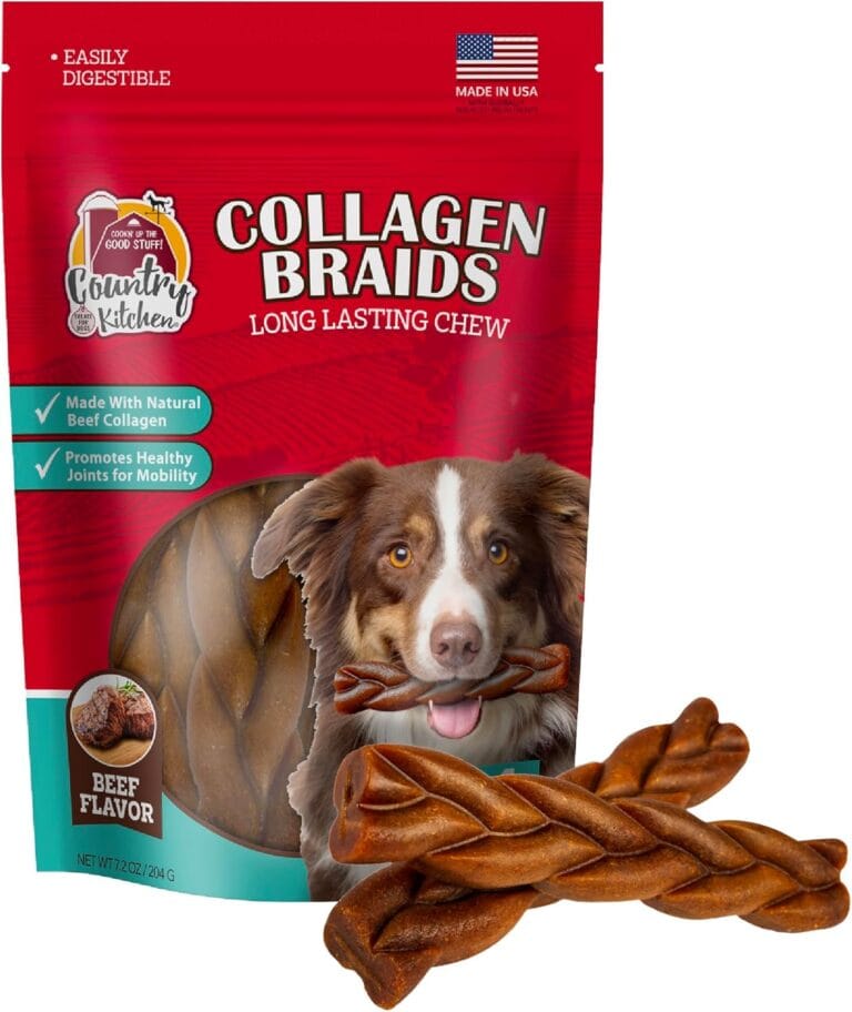 Country Kitchen Beef Collagen Braids, Rawhide Free Dog Chews, Made with Natural Beef Collagen, for Medium & Large Dogs, 7.2 oz (4ct)
