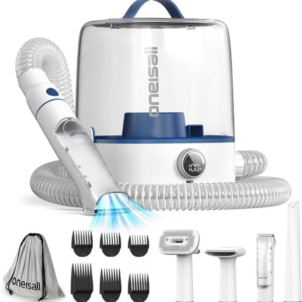 oneisall Cordless Dog Grooming Vacuum Kit, Dog Grooming Kit with 5100mAh & 11-in-1 Pet Tools, 3L Dust Cup, Low Noise for Shedding & Grooming and Suitable for Home/Car Cleaning,Comfy L1