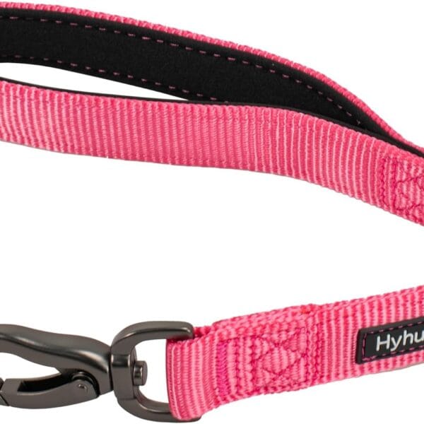 Hyhug Pets Premium Durable Nylon Short Leash with Comfort Padded Neoprene Lined Handle for Medium Large Giant Dogs Daily Walking and Professional Training Lead. (18 Inches, Candy Pink)
