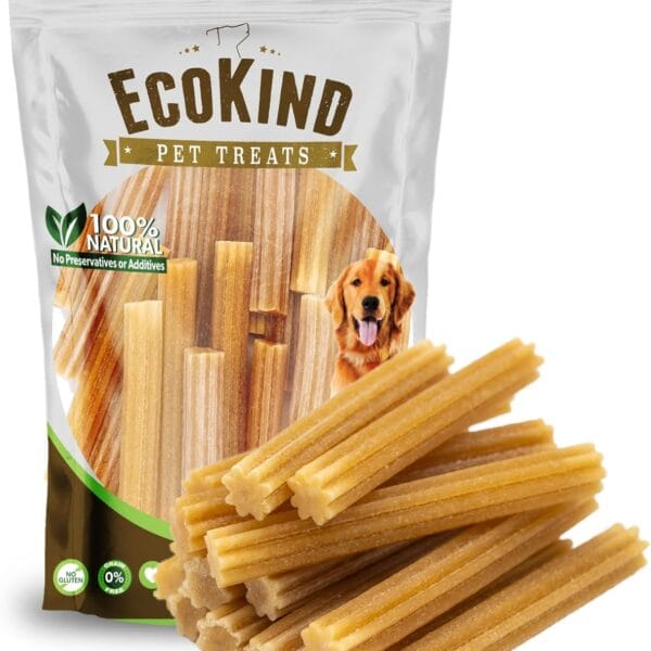 EcoKind Pet Treats Premium Gold Cheese Flavored Churro Chews | All Natural Himalayan Yak Cheese Dog Chew for Small to Large Dogs | Keeps Dogs Busy & Enjoying Indoors & Outdoor Use (30 Sticks)