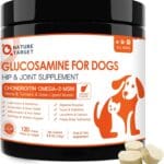 NATURE TARGET Glucosamine Joint Supplement for Dogs, Chondroitin, Omega-3, MSM, Hemp, Turmeric for Pain Relief, Dog Joint Supplement with Calcium for Bone Health, 120 Chicken Flavored Crunchy Chews