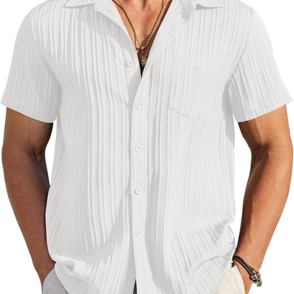 COOFANDY Men's Casual Button Down Shirts Short Sleeve Textured Summer Beach Shirt with Pocket