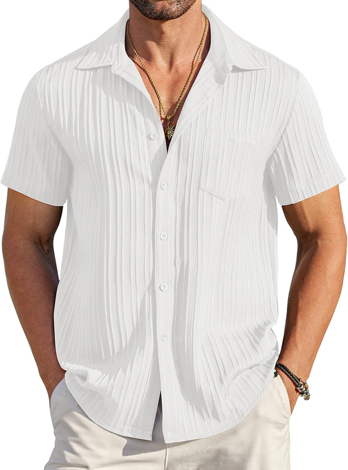 COOFANDY Men's Casual Button Down Shirts Short Sleeve Textured Summer Beach Shirt with Pocket COOFANDY Men's Casual Button Down Shirts Short Sleeve Textured Summer Beach Shirt with Pocket