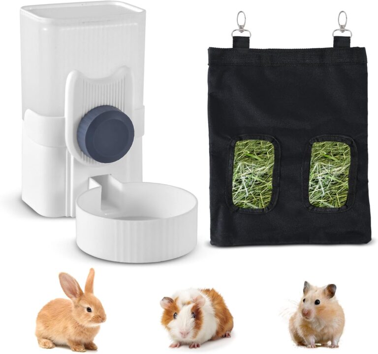 Rabbit Water Bottle 33oz Hamster Water Bottle Hanging Guinea Pig Water Dispenser Include Hay Feeder Bag Set for Bunny Small Pet Animal