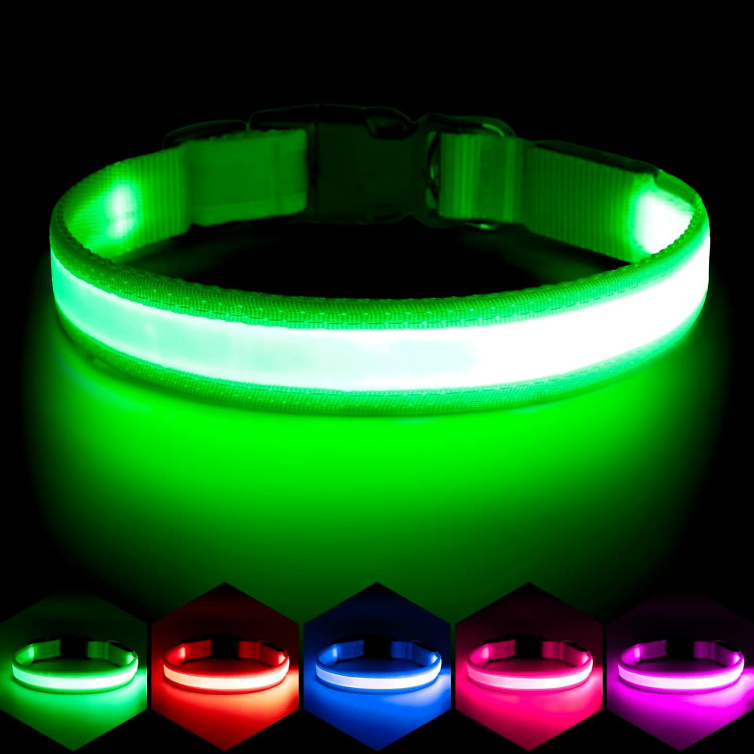 Vizpet LED Dog Collar, Light Up Dog Collar Adjustable USB Rechargeable Super Bright Safety Light Glowing Collars for Dogs(Medium,Green) Vizpet LED Dog Collar, Light Up Dog Collar Adjustable USB Rechargeable Super Bright Safety Light Glowing Collars for Dogs(Medium,Green)