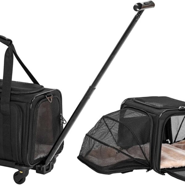 A4Pet Airline-Checked Pet Carrier with Wheels(Removable) & Retractable Handle - Soft Cat Carrier, Small Dog Carrier, Fits Under Airline Seats, 15lb Capacity, Pet Carrier for Cats/Small Dogs