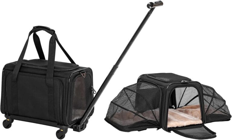 A4Pet Airline-Checked Pet Carrier with Wheels(Removable) & Retractable Handle - Soft Cat Carrier, Small Dog Carrier, Fits Under Airline Seats, 15lb Capacity, Pet Carrier for Cats/Small Dogs