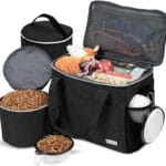 BAGLHER Dog Travel Bag Backpack Pet Supplies Backpack Pet Accessories Storage Bag 5-Piece Set with Shoulder Strap 2 Lined Pet Food Containers 4 Foldable Feeding Bowls Essential Kit for Pet Travel