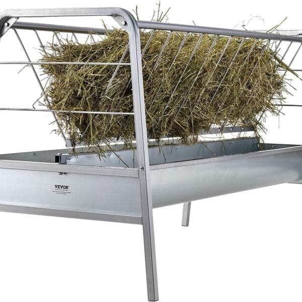 VEVOR 2 in 1 Livestock Hay Feeder, 80-Gallon Capacity, 59" Long Goat Hay Feeder with Deeper Feeding Pan, Heavy Duty Steel for Sheep Farms Sheds