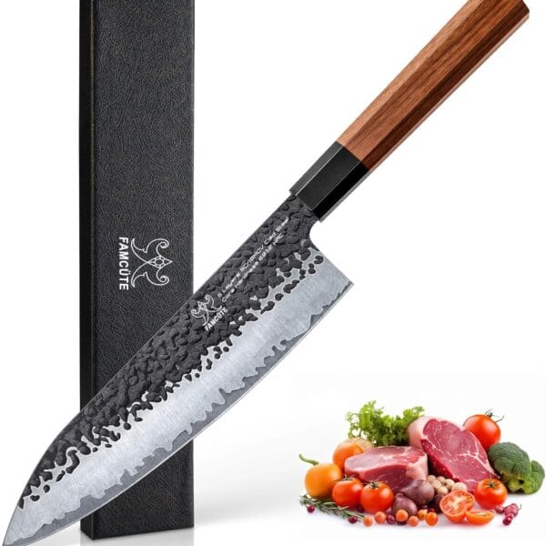 8 Inch Japanese Knife, Hand Forged 5 Layers High Carbon 9CR18MOV Steel Rosewood Handle Chef Knife, Ultra Sharp Durable Professional Kitchen Knife, A Thoughtful Christmas Gift for Dad/Mom