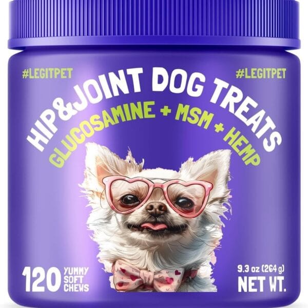 LEGITPET Hemp Hip & Joint Supplement for Dogs Soft Chews Made in USA Functional Glucosamine for Dogs Chondroitin MSM Turmeric Hemp Seed Oil Natural Pain Relief Mobility Advanced Joint 120 Treats