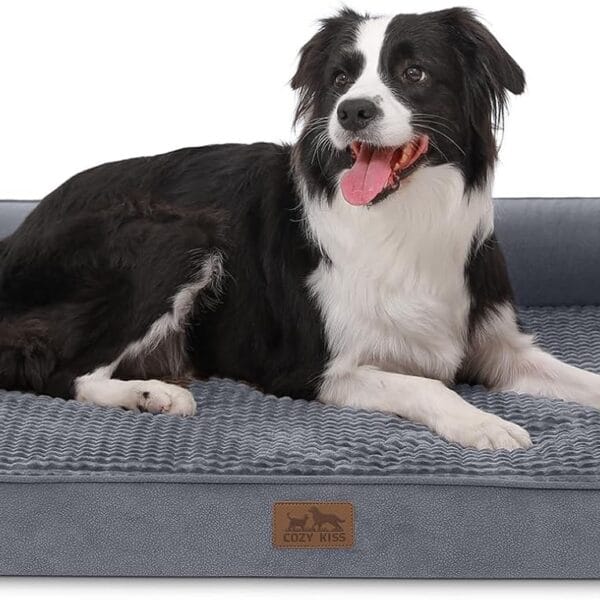 Orthopedic Dog Bed for Large Dog, XL Pet Couch for Extra Large Dog, Big Supportive Foam Bolster Sofa with Waterproof Lining Cover, Anti-Slip, Comfort, Washable, L Shaped, 42x30x7.5 in, Grey