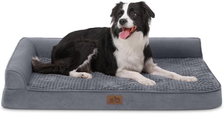 Orthopedic Dog Bed for Large Dog, XL Pet Couch for Extra Large Dog, Big Supportive Foam Bolster Sofa with Waterproof Lining Cover, Anti-Slip, Comfort, Washable, L Shaped, 42x30x7.5 in, Grey