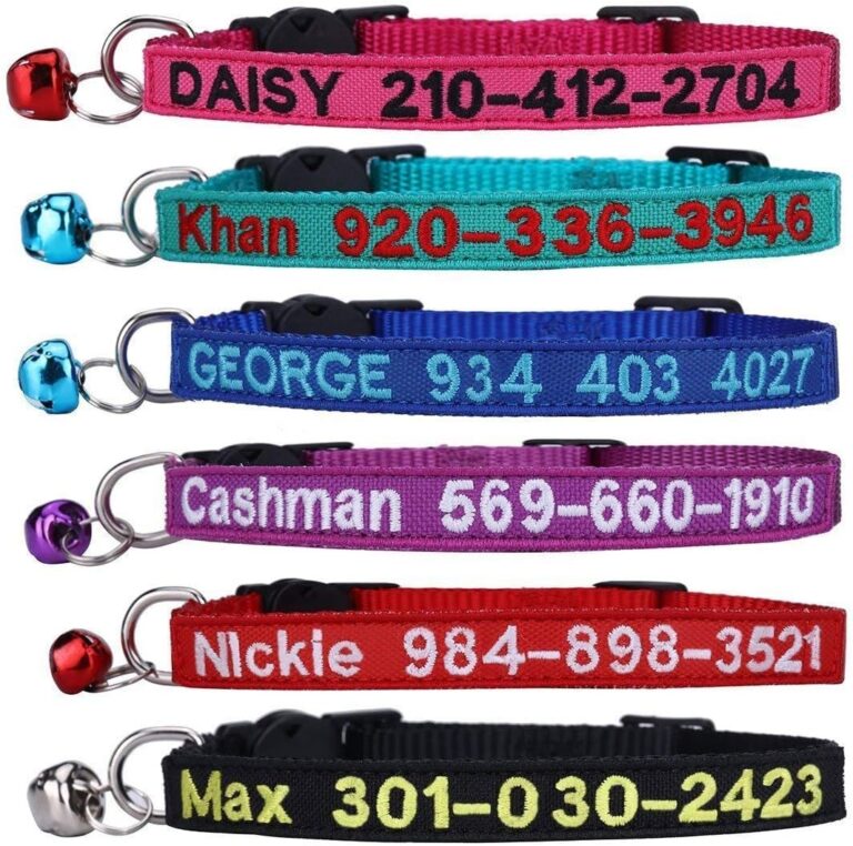 Cat Collar,Personalized Embroidered Nylon Cat ID Collars with Bell - Custom Text with Pet Name and Phone Number  (Cat Collar)