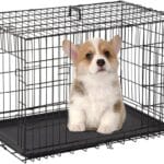 FDW Dog Crate for Medium Dogs 30 Inch Folding Metal WirePet Cage Double Door W/Divider Panel Indoor Outdoor Kennel Leak-Proof Plastic Tray,Black