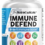 Clean Nutraceuticals Immune Defense Support Supplement 8 in 1 with Zinc 50mg Quercetin, VIT C 1000mg, Vitamin D3 5000 IU, Elderberry, Ginger - Immunity System Booster for Adults, Vegan - 60 Count