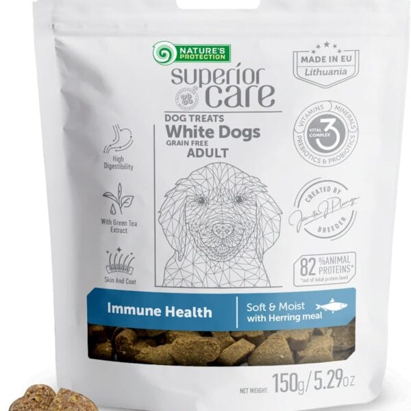 Nature's Protection Grain Free Low Calorie Dog Treats - Training Treats for Small, Medium & Large Breed Adult Dogs with Light Fur (Superior Care - Herring, 5.29 oz)