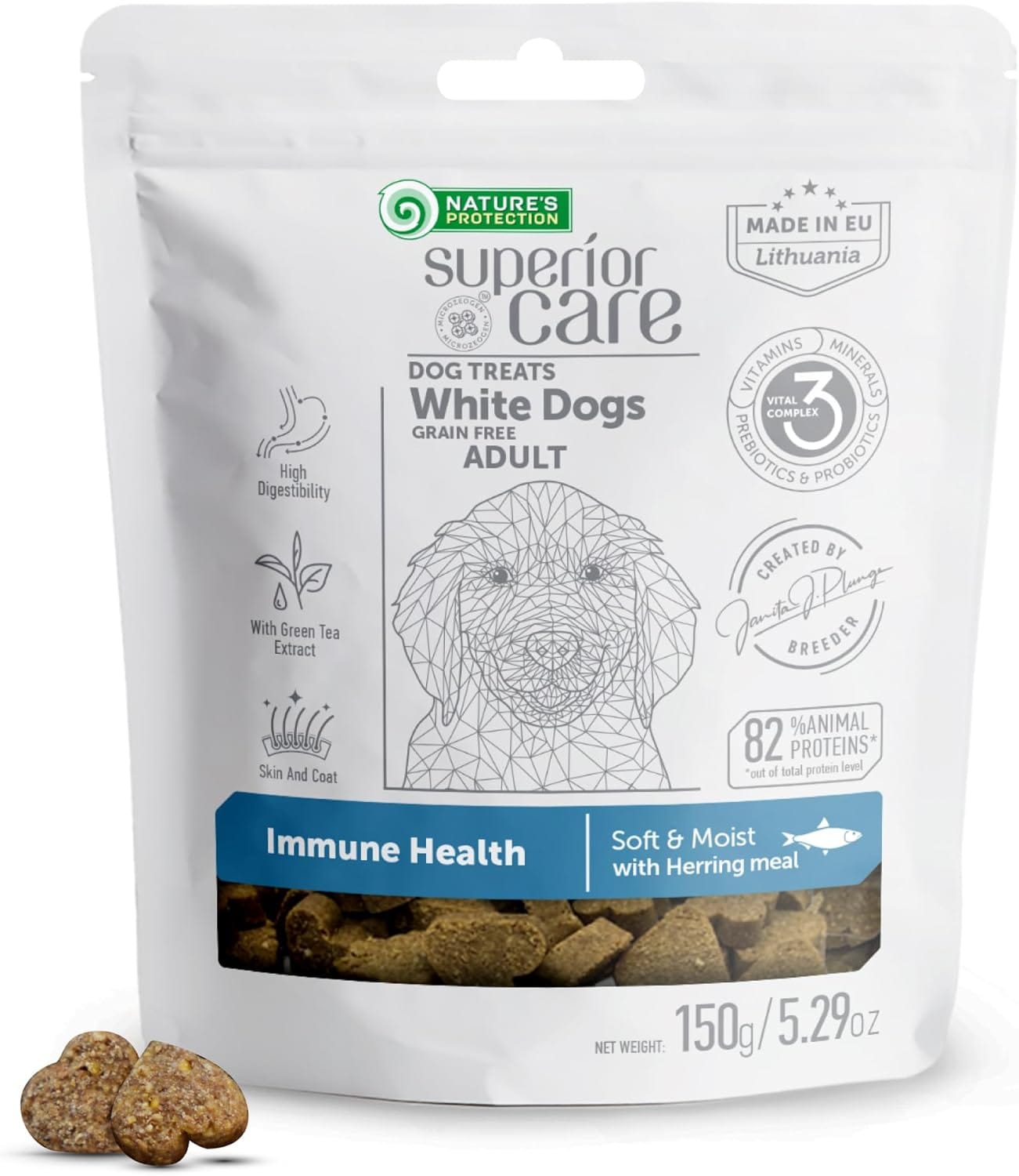 Nature's Protection Grain Free Low Calorie Dog Treats - Training Treats for Small, Medium & Large Breed Adult Dogs with Light Fur (Superior Care - Herring, 5.29 oz) Nature's Protection Grain Free Low Calorie Dog Treats - Training Treats for Small, Medium & Large Breed Adult Dogs with Light Fur (Superior Care - Herring, 5.29 oz)