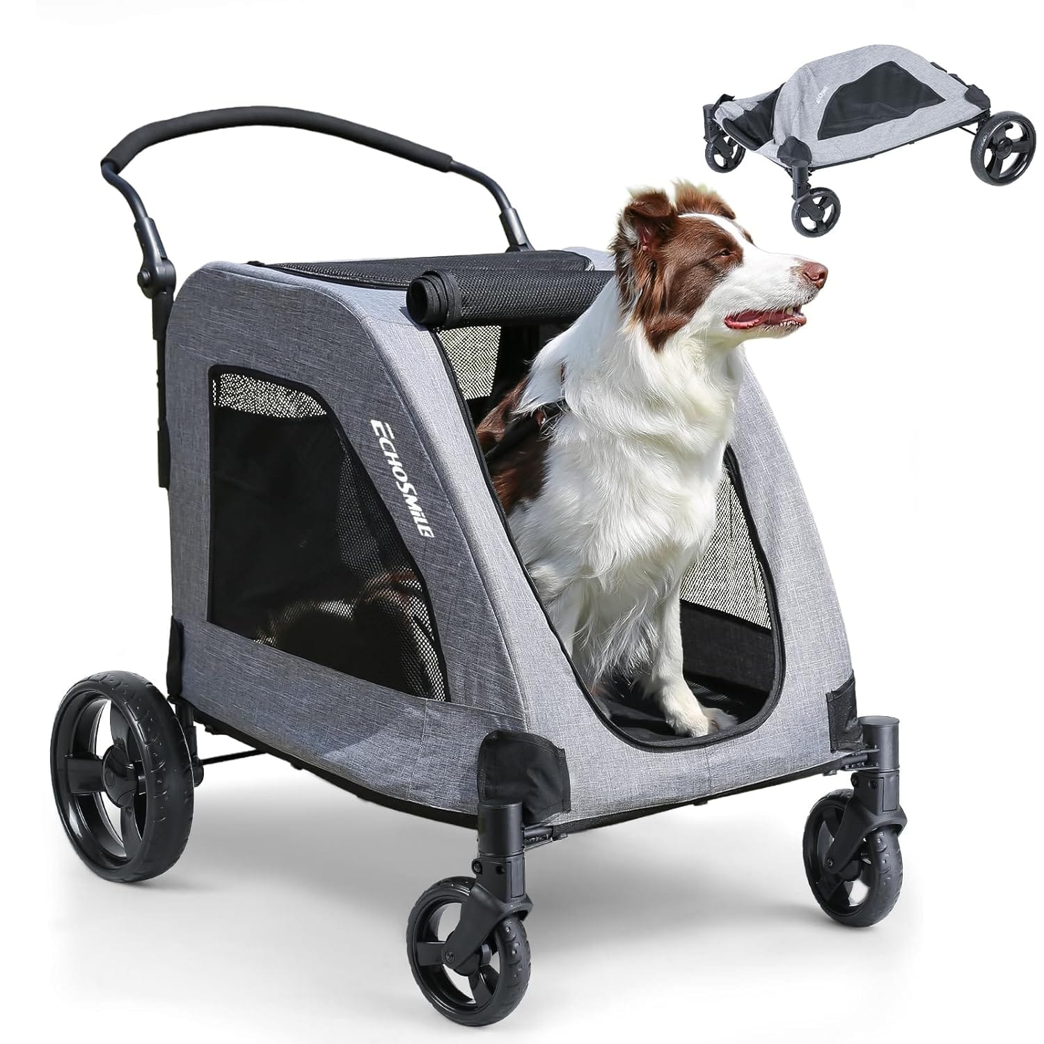 EchoSmile XL Extra Large Dog Stroller - Adjustable Handles,Lightweight Folding Pet Stroller,All-Terrain 4 Wheel for 2 Medium Dogs,Dual Entry Safety Dog Stroller,Capacity 160 lbs,Gray EchoSmile XL Extra Large Dog Stroller - Adjustable Handles,Lightweight Folding Pet Stroller,All-Terrain 4 Wheel for 2 Medium Dogs,Dual Entry Safety Dog Stroller,Capacity 160 lbs,Gray