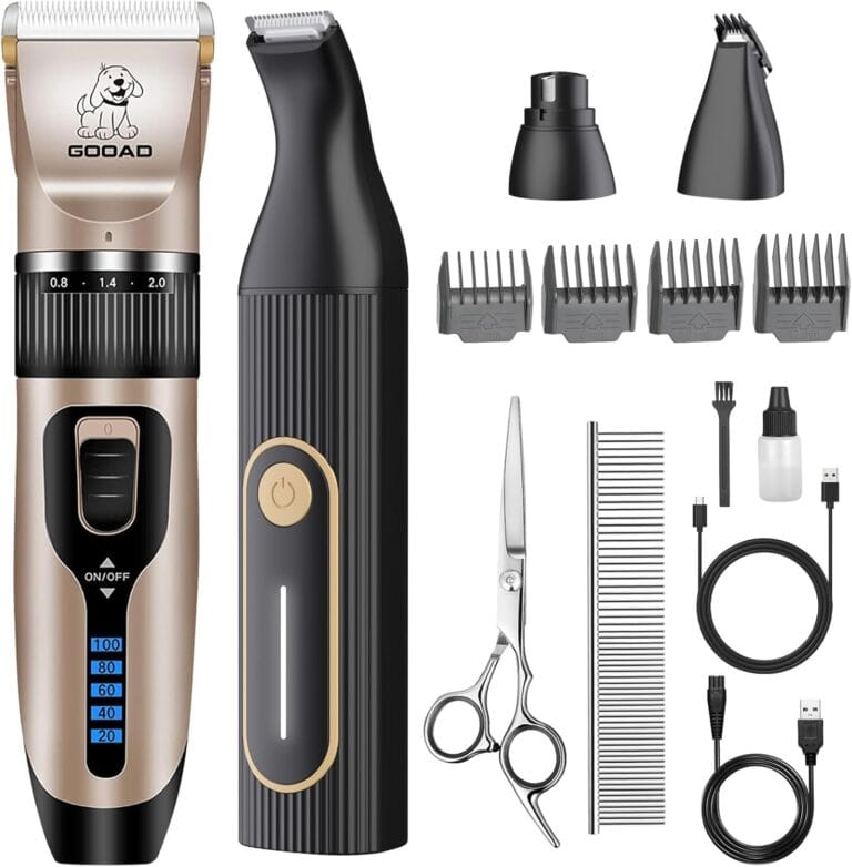 Dog Clippers for Grooming for Heavy Thick Hair&Coats,Low Noise Hair Trimmer,Rechargeable Cordless Pet Shaver, Dog Grooming Kit with Paw Trimmer Nail Grinder for Small Large Dogs