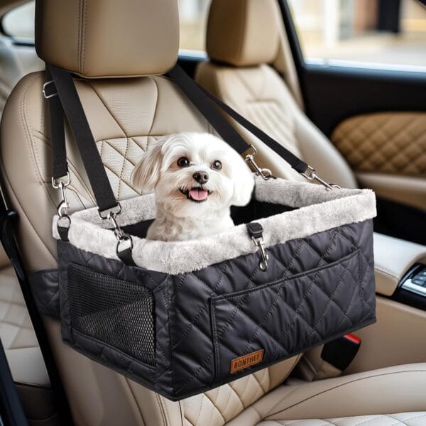 Upgrade Dog Booster Seat for Small Dogs,Small Dog Car Seat with Sturdy Metal Frame and Waterproof Leather Material for Small Pets up 20 lbs,Portable Travel Carrier with Storage Pocket