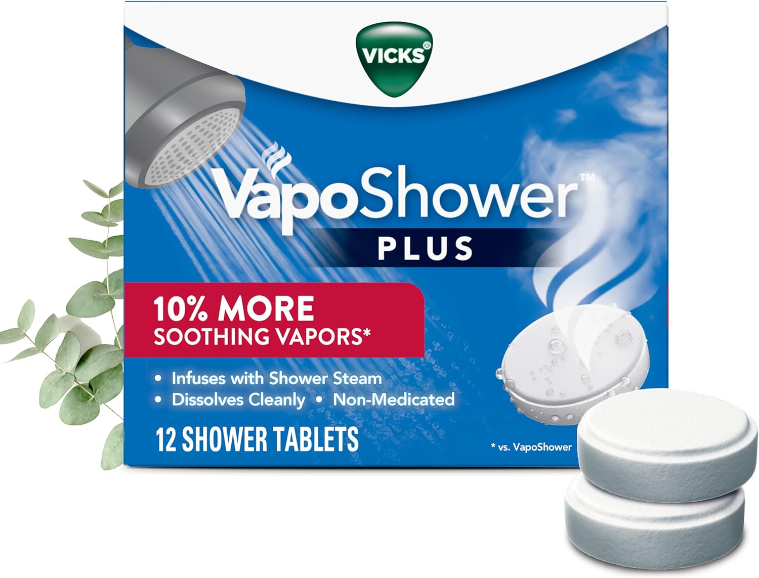 Vicks, VapoShower Plus, Shower Steamers, Eucalyptus Shower Steamer & Menthol Scent, Clean Dissolving Vapor Shower Tablets, Aromatherapy Shower Steamer & Shower Bombs, 12 count Vicks, VapoShower Plus, Shower Steamers, Eucalyptus Shower Steamer & Menthol Scent, Clean Dissolving Vapor Shower Tablets, Aromatherapy Shower Steamer & Shower Bombs, 12 count