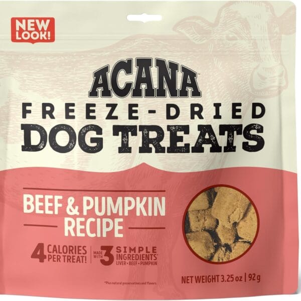 ACANA Singles Grain Free Dog Treats Limited Ingredients & Freeze-Dried Beef & Pumpkin 3.25oz Bag